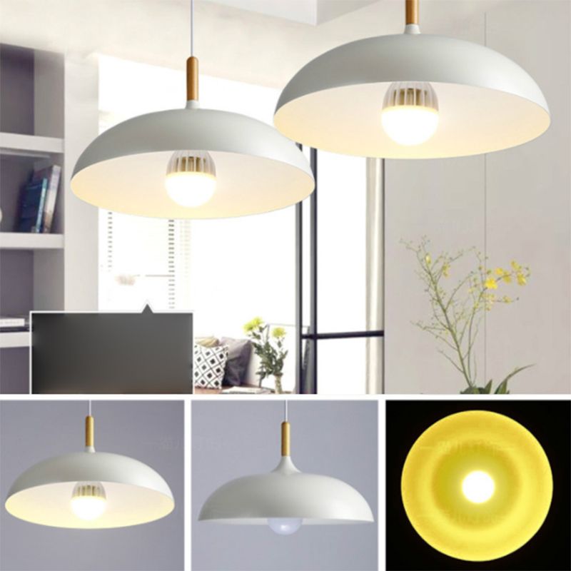 Wood and Metal Dome Pendant Light