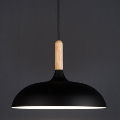 Wood and Metal Dome Pendant Light