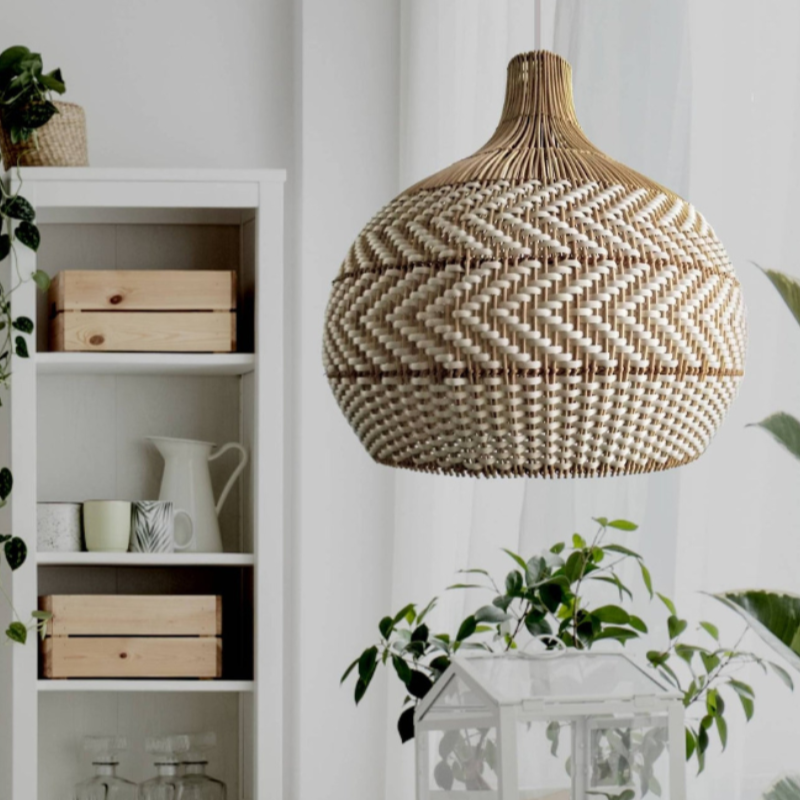 White Woven Rattan Pendant Light