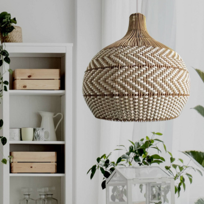 White Woven Rattan Pendant Light