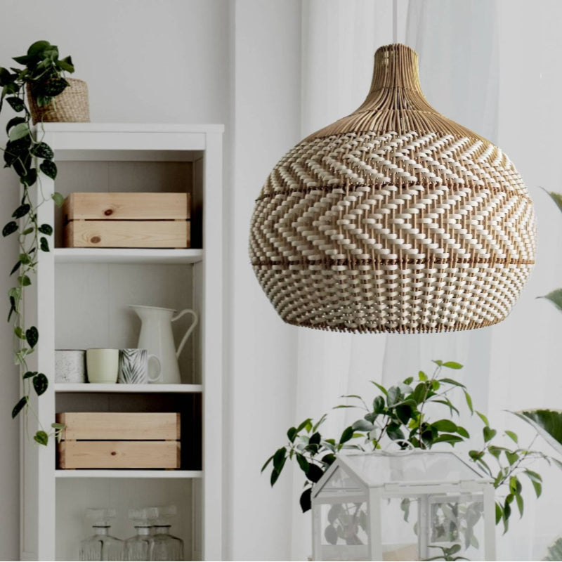 White Woven Rattan Pendant Light
