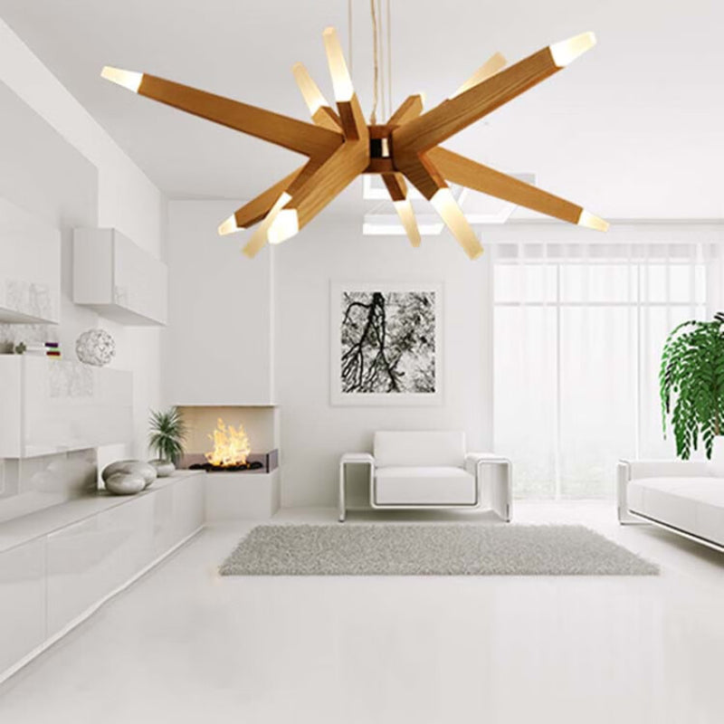 Solid Ash Starburst Chandelier, 12 Light