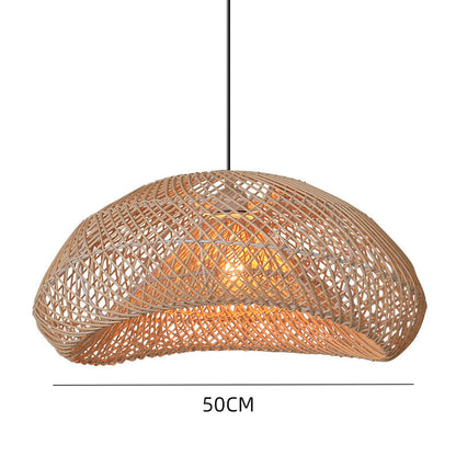 Hand-Woven Rattan Wave Pendant