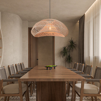 Hand-Woven Rattan Wave Pendant