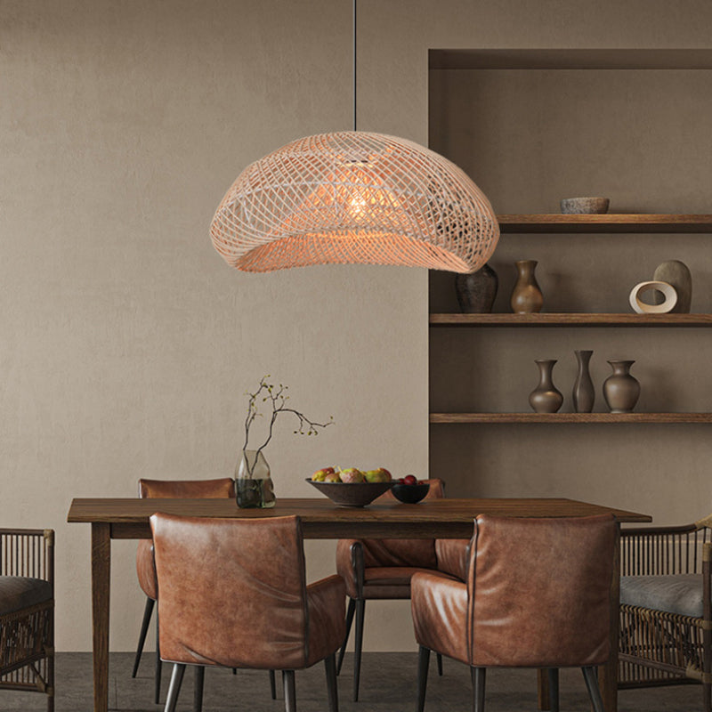 Hand-Woven Rattan Wave Pendant