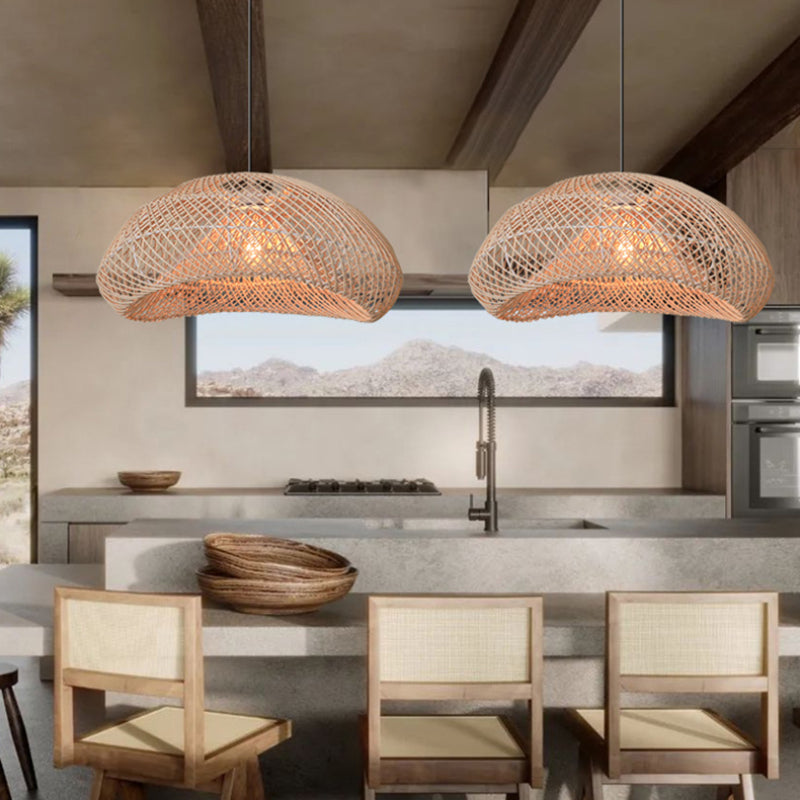 Hand-Woven Rattan Wave Pendant