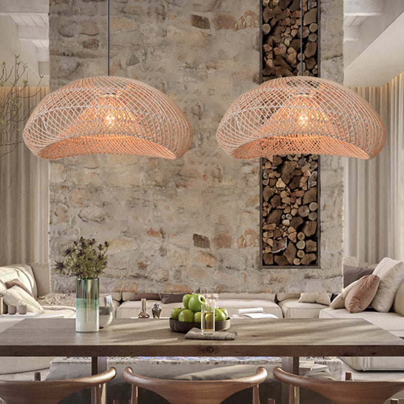 Hand-Woven Rattan Wave Pendant