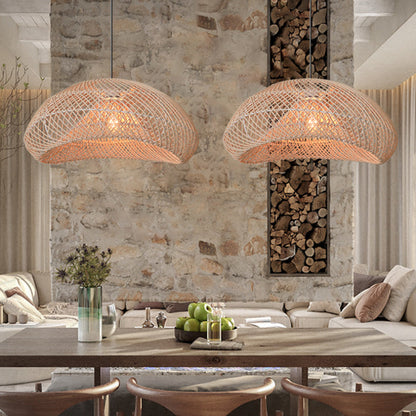 Hand-Woven Rattan Wave Pendant