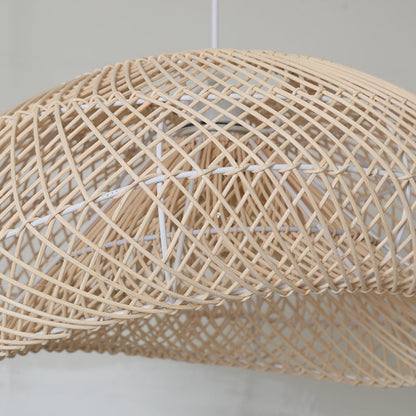 Hand-Woven Rattan Wave Pendant