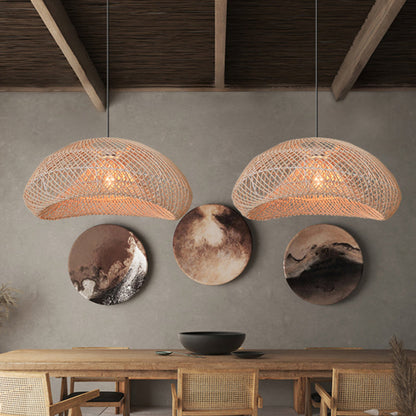Hand-Woven Rattan Wave Pendant
