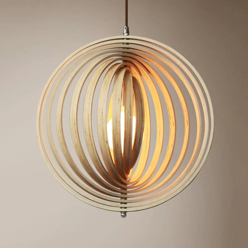 Handcrafted Wood Round Globe Pendant Lampshade-[Modern pendant lighting for bedroom and living space]-Demolights UK