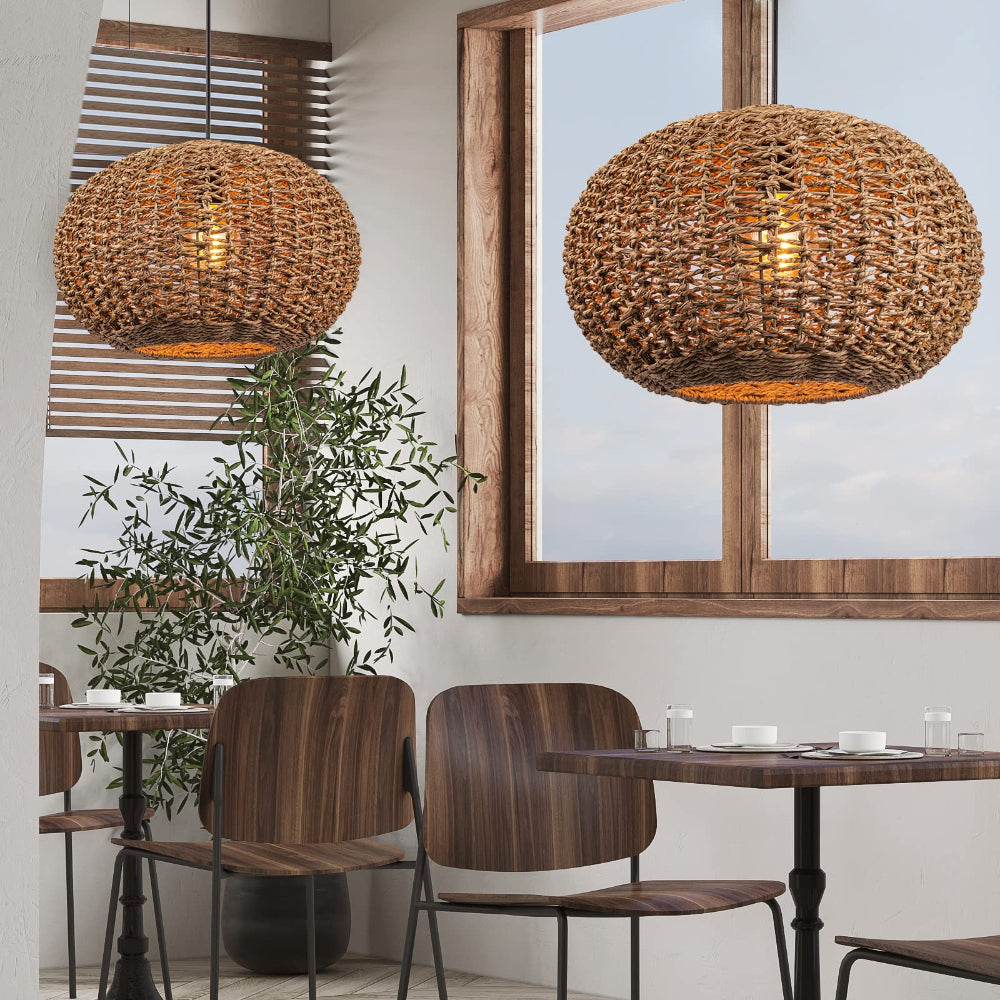 Dark Brown Wicker Pendant Lamp Shade