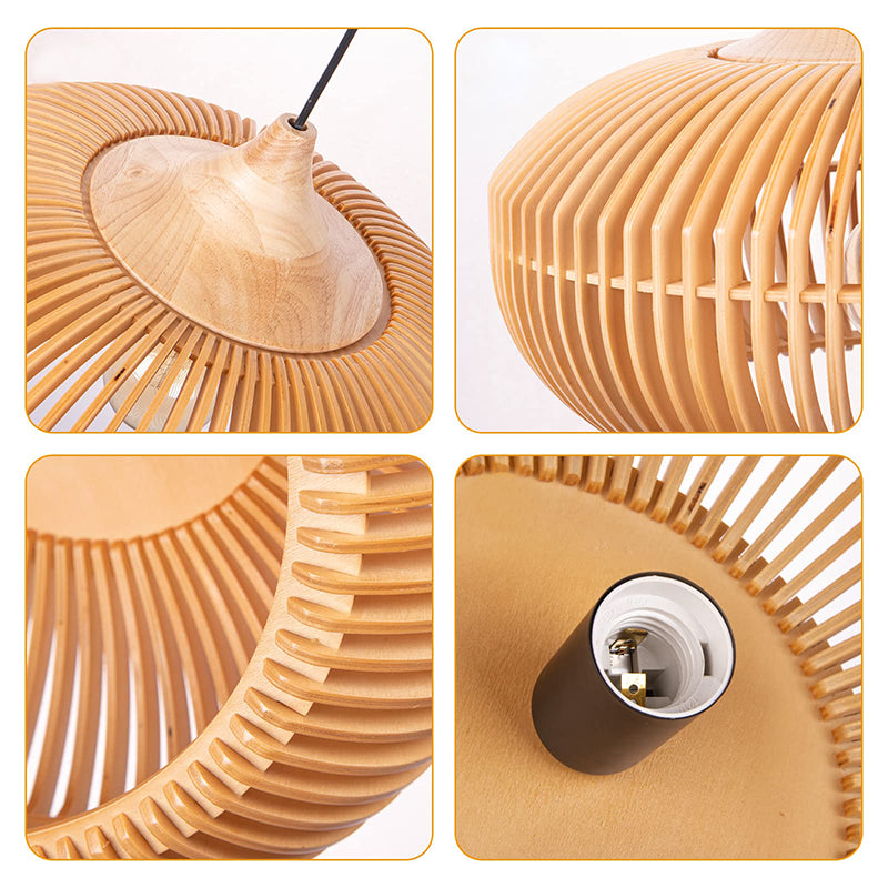 Slatted Wood Pumpkin Pendant Light