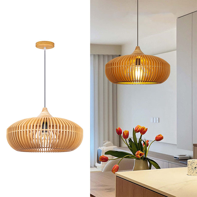 Slatted Wood Pumpkin Pendant Light