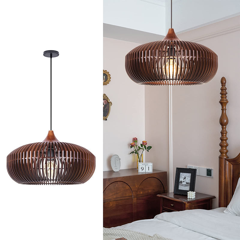 Slatted Wood Pumpkin Pendant Light