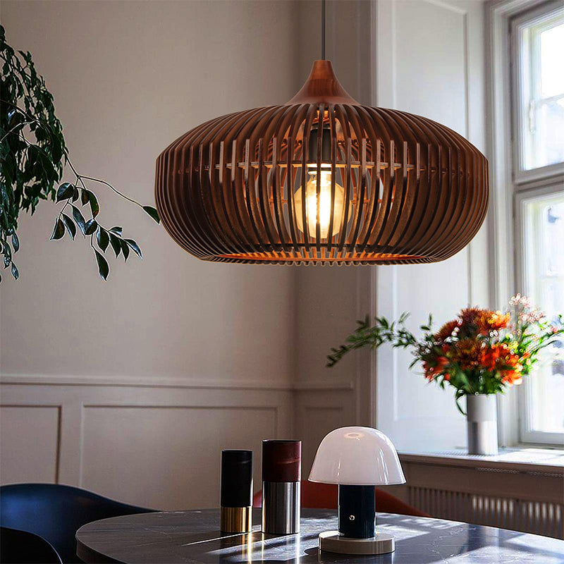 Slatted Wood Pumpkin Pendant Light
