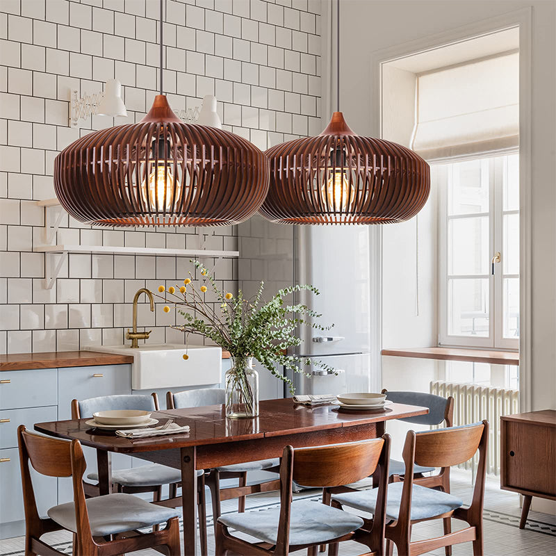Slatted Wood Pumpkin Pendant Light