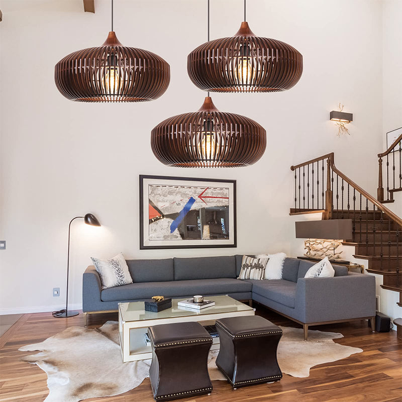 Slatted Wood Pumpkin Pendant Light