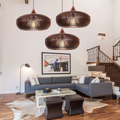 Slatted Wood Pumpkin Pendant Light