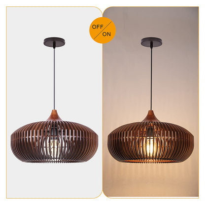 Slatted Wood Pumpkin Pendant Light