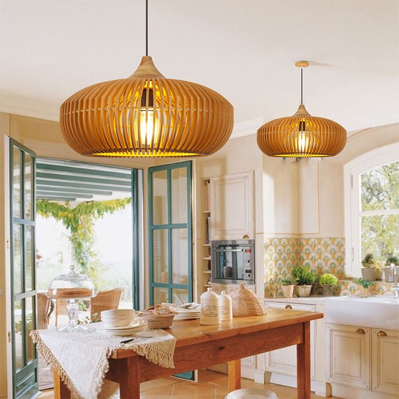 Slatted Wood Pumpkin Pendant Light
