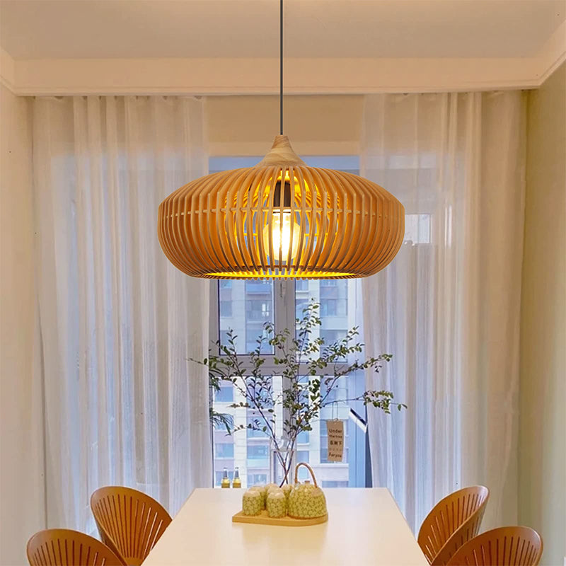 Slatted Wood Pumpkin Pendant Light