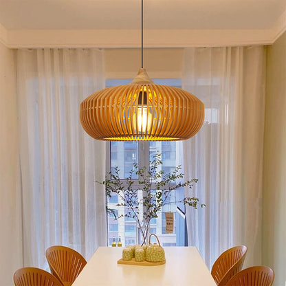 Slatted Wood Pumpkin Pendant Light