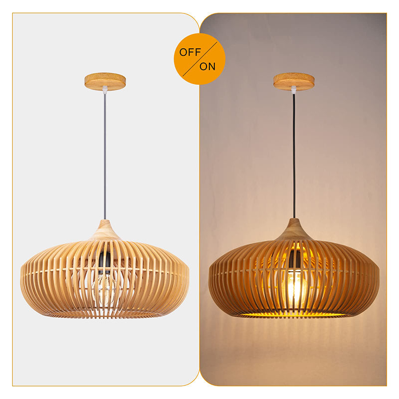 Slatted Wood Pumpkin Pendant Light
