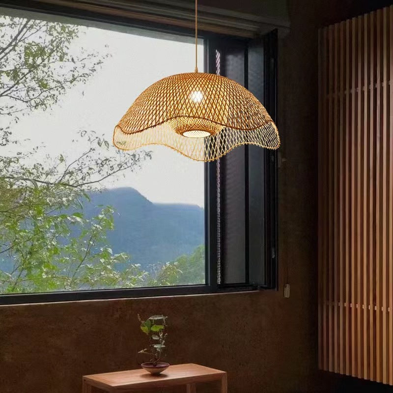 Woven Bamboo Flower Pendant Light