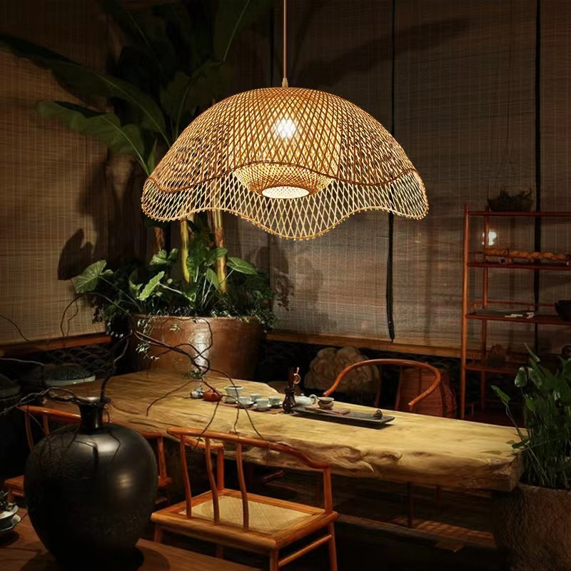 Woven Bamboo Flower Pendant Light