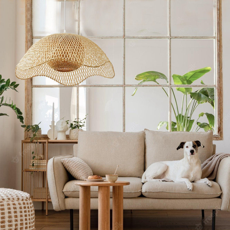 Woven Bamboo Flower Pendant Light