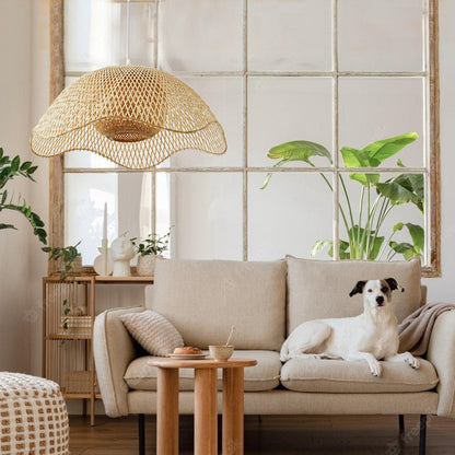 Woven Bamboo Flower Pendant Light