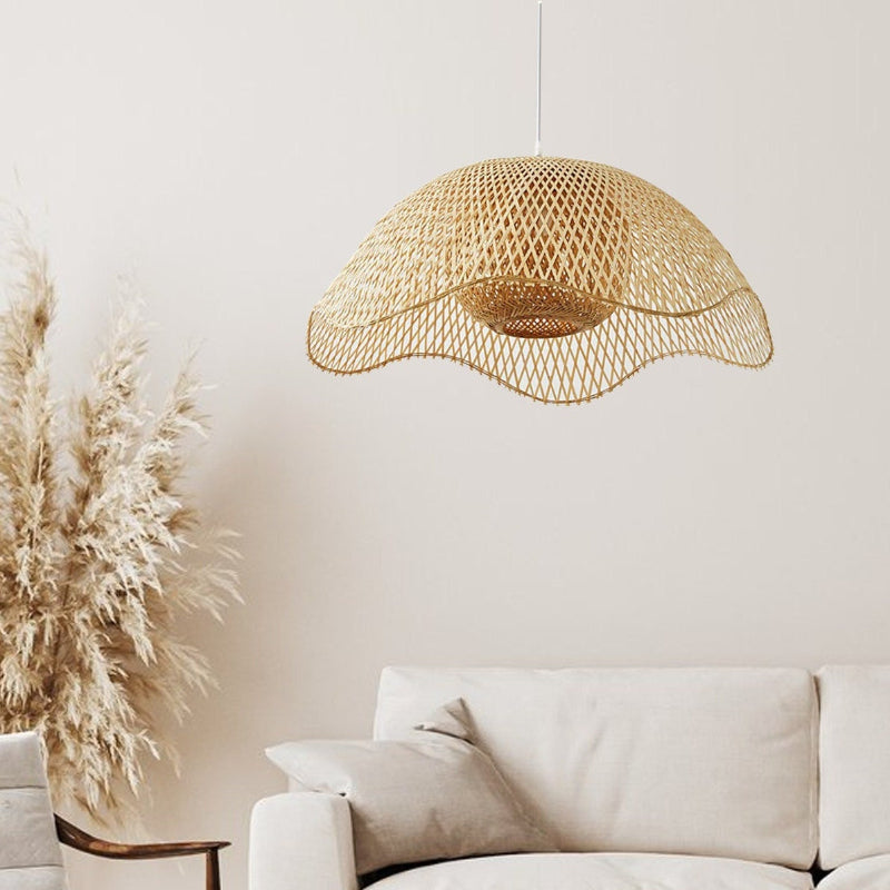 Bamboo Woven Flower Hanging Lighting Wicker Pendant Light-[Modern pendant lighting for bedroom and living space]-Demolights UK