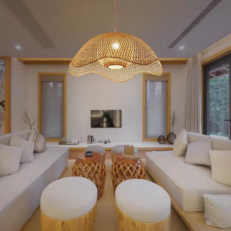 Woven Bamboo Flower Pendant Light