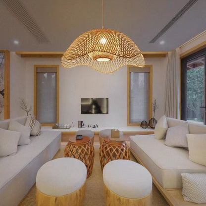 Woven Bamboo Flower Pendant Light