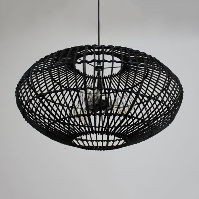 3-Light Oval Black Rattan Nest Pendant
