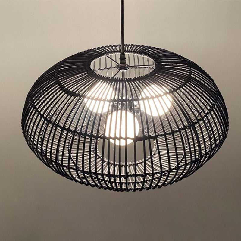 3-Light Oval Black Rattan Nest Pendant