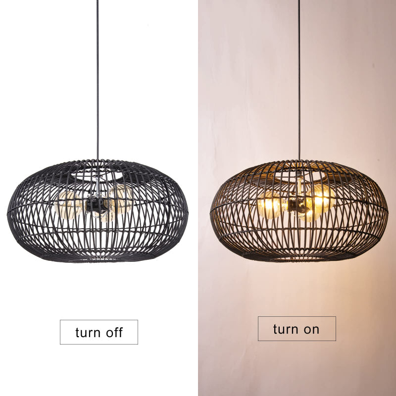 3-Light Oval Black Rattan Nest Pendant