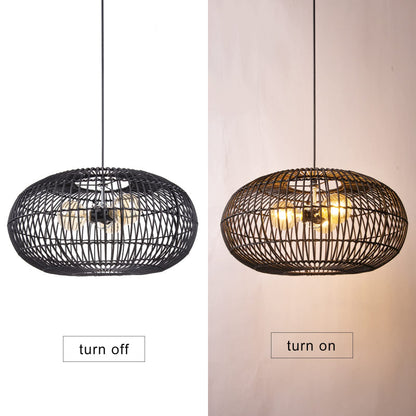 3-Light Oval Black Rattan Nest Pendant