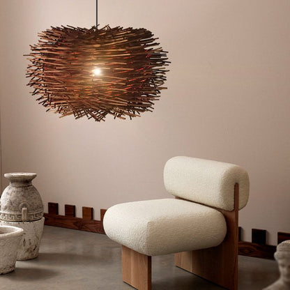 Geometric Woven Rattan Pendant Light