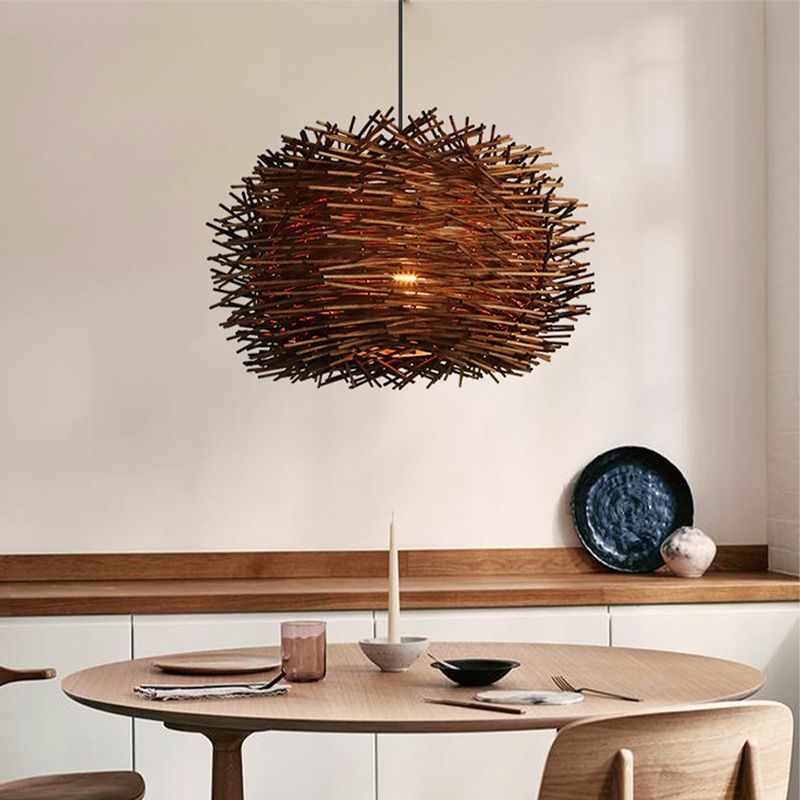 Geometric Woven Rattan Pendant Light