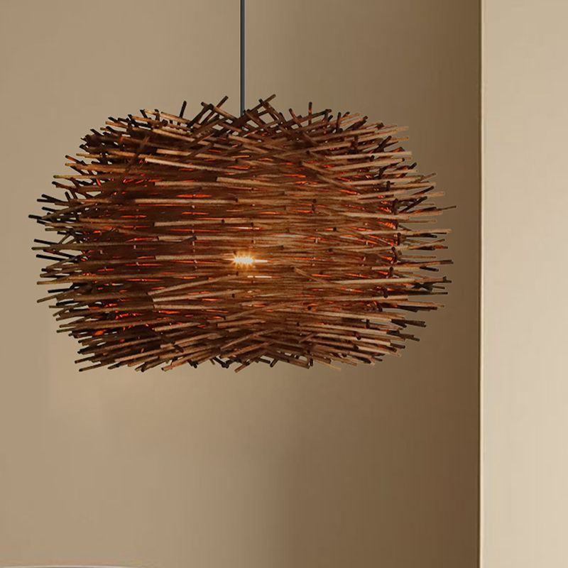 Geometric Woven Rattan Pendant Light