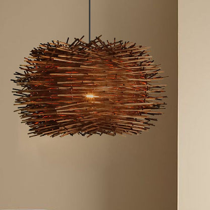 Geometric Woven Rattan Pendant Light