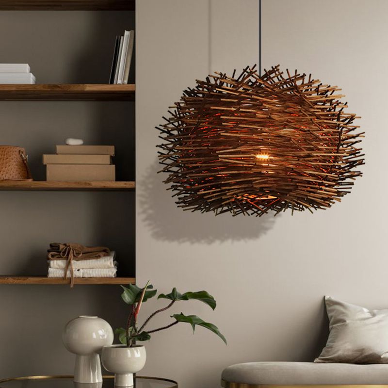 Geometric Woven Rattan Pendant Light