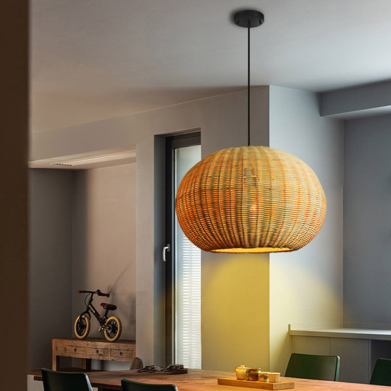 Round Wicker Rattan Basket Pendant