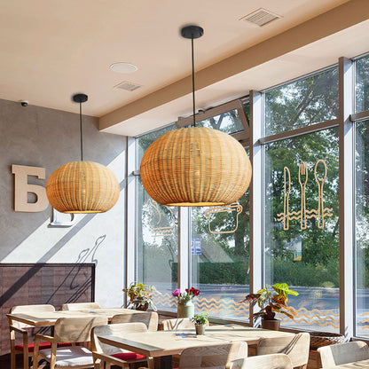 Round Wicker Rattan Basket Pendant
