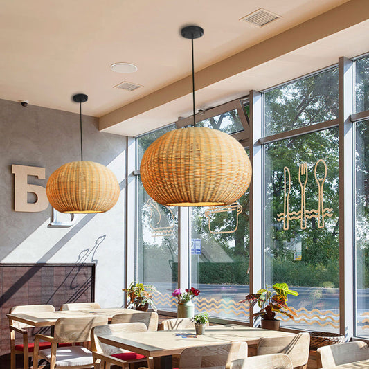 Round Wicker Rattan Basket Pendant