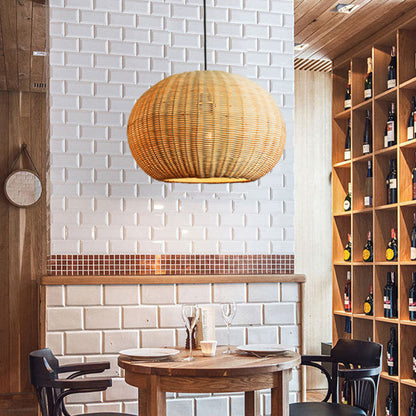 Round Wicker Rattan Basket Pendant