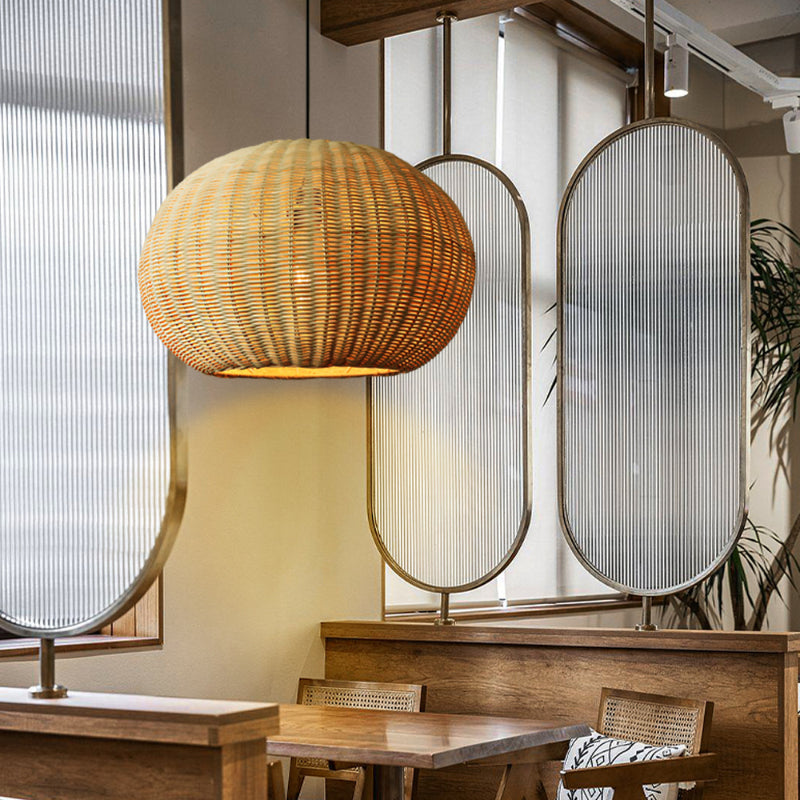 Round Wicker Rattan Basket Pendant