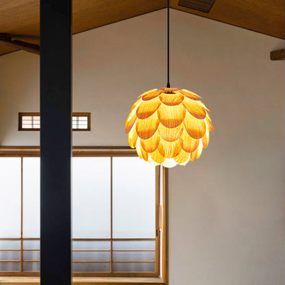 Wooden Scale Globe Pendant Light